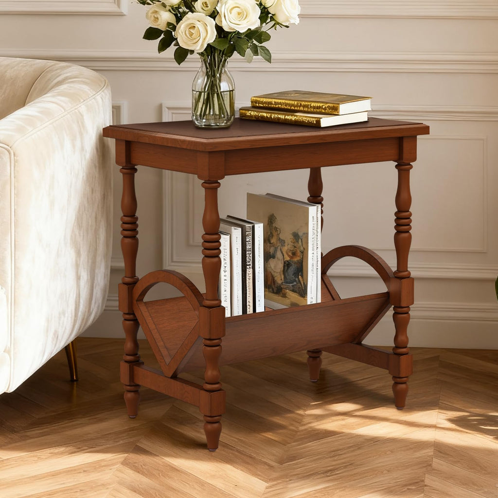 Wood End Table with Magazine Rack and Rubberwood Legs J3089