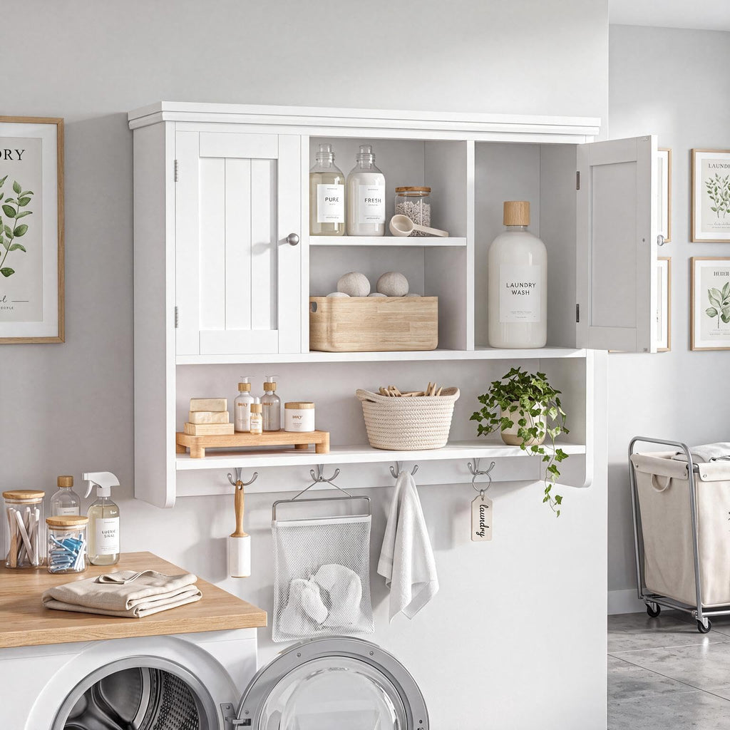 31.5"W 3-Tier Wall Mounted Bathroom Cabinet with Hooks R466407
