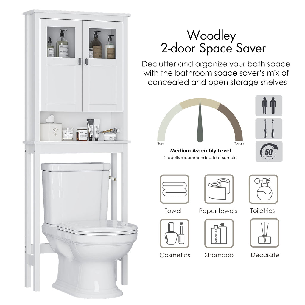 White Over the Toilet Storage Cabinet with Glass Doors W1437