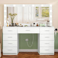 White Vanity Desk with Lighted Mirror and 9 Drawers G742259