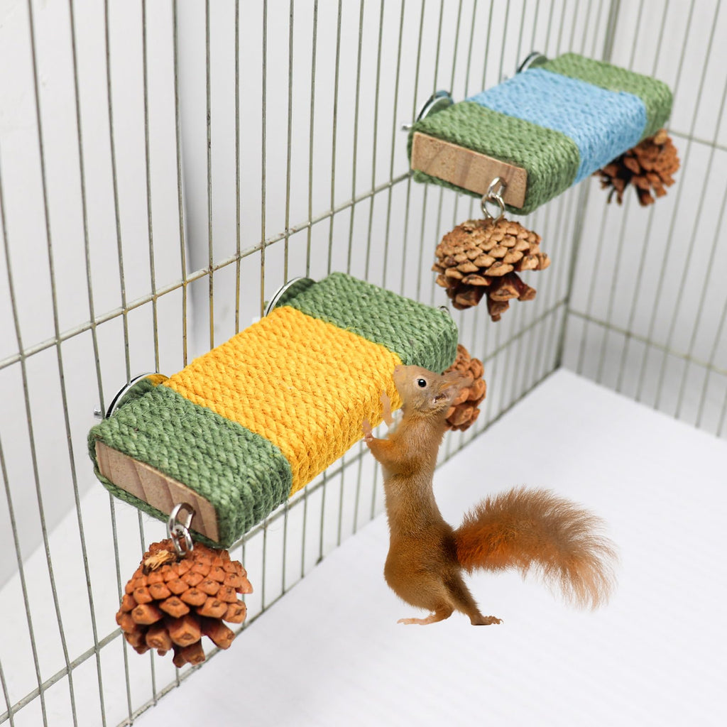 2 Pack Cage Platform with Rope and Pine Cone Decor R44130