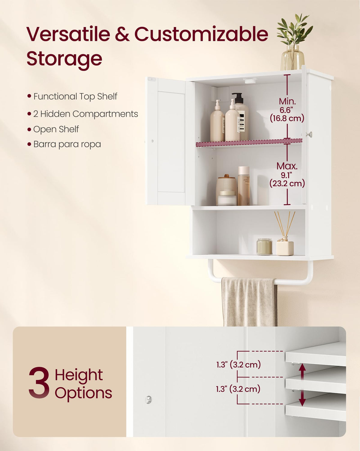 Wall Mounted Cabinet with 2 Doors and Adjustable Shelves L26515