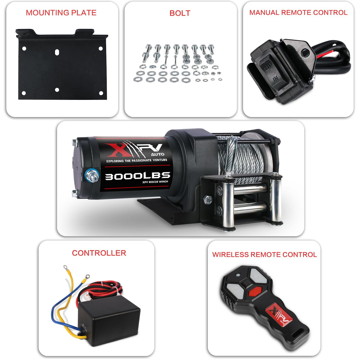 3000 lb 12V DC Electric Winch with Wireless Remote and Corded Control Y556