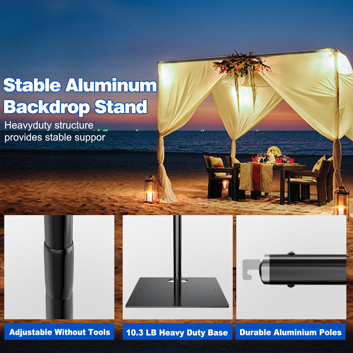 8ftx10ft Adjustable Heavy Duty Black Pipe and Drape Backdrop Stand J5258