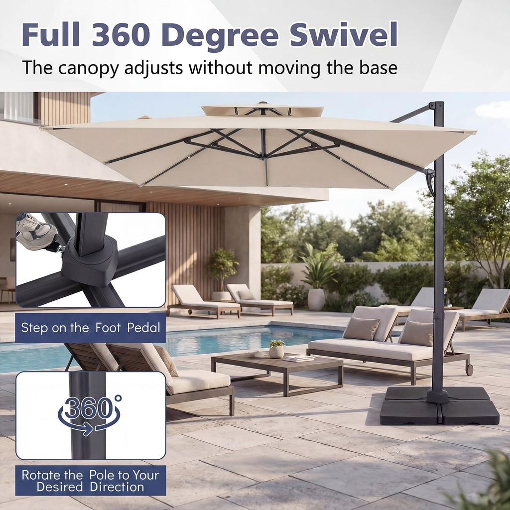 10 FT Square Offset Cantilever Patio Umbrella with 360° Rotation R4210