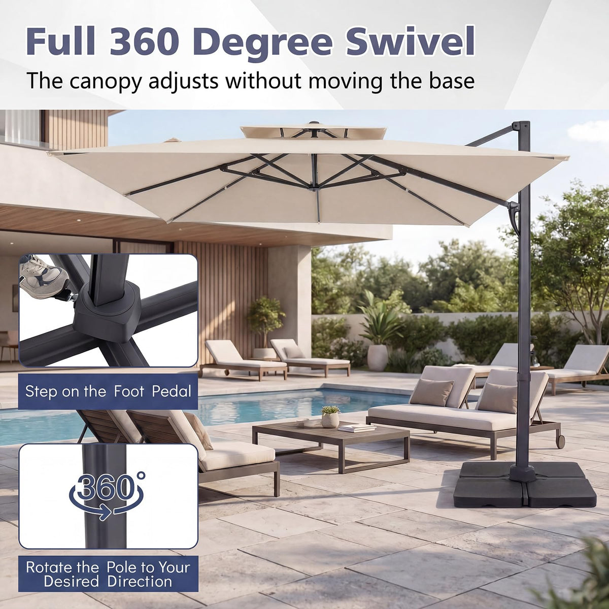 10 FT Square Offset Cantilever Patio Umbrella with 360° Rotation R4210