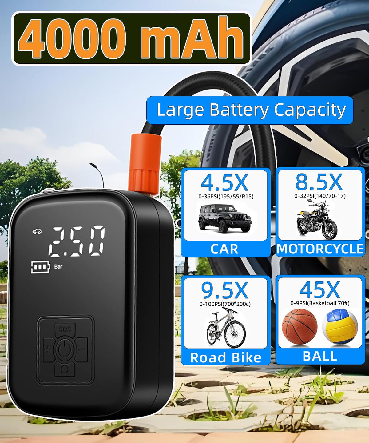 150 PSI Portable Air Compressor Tire Inflator with Pressure Gauge U85686