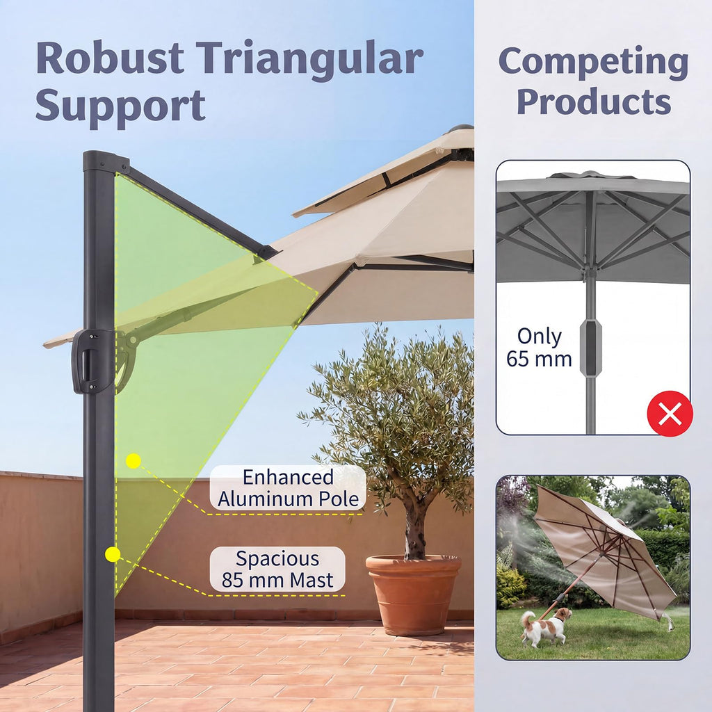10 FT Square Offset Cantilever Patio Umbrella with 360° Rotation R4210