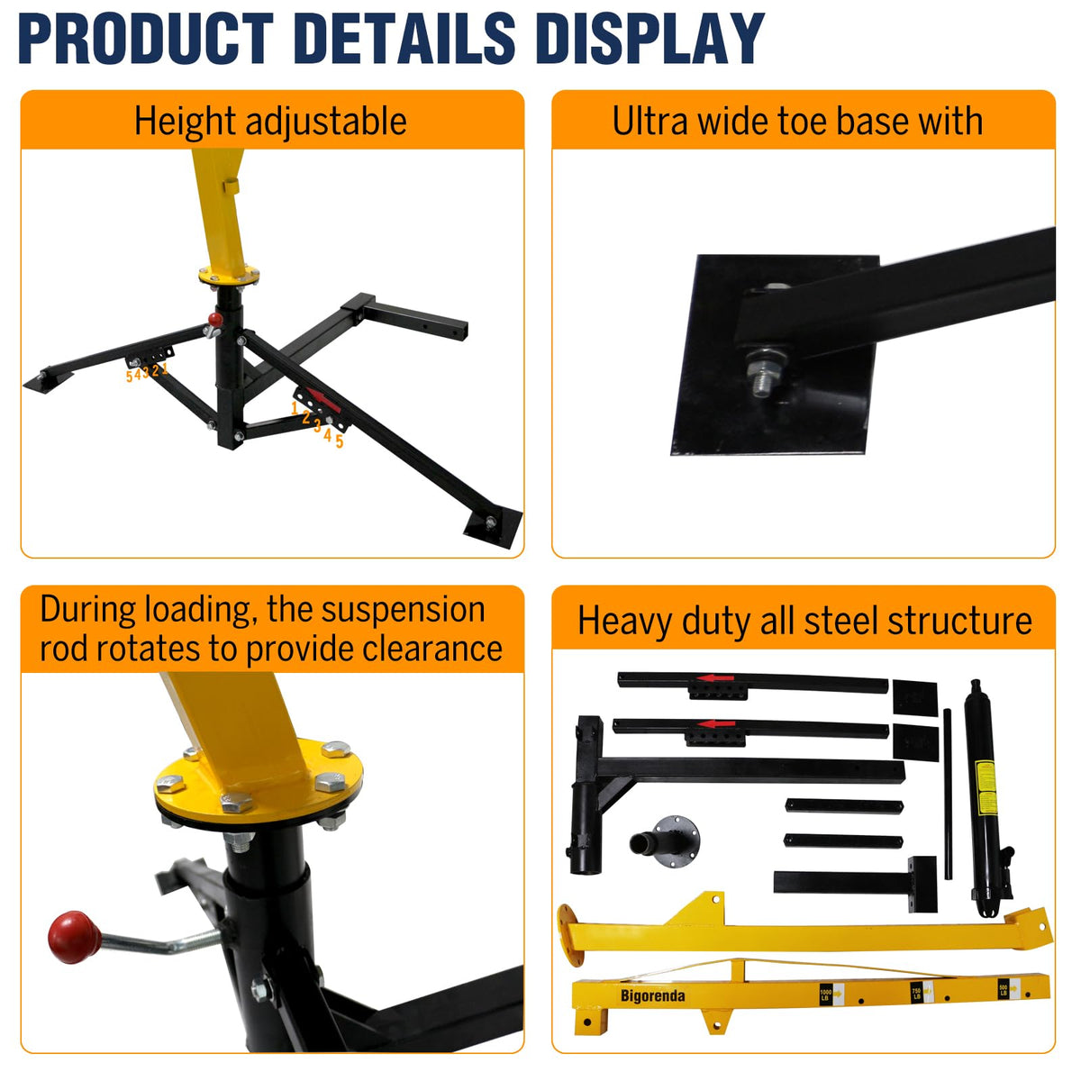 1000lb Capacity Hydraulic 360° Swivel Truck Crane F20973