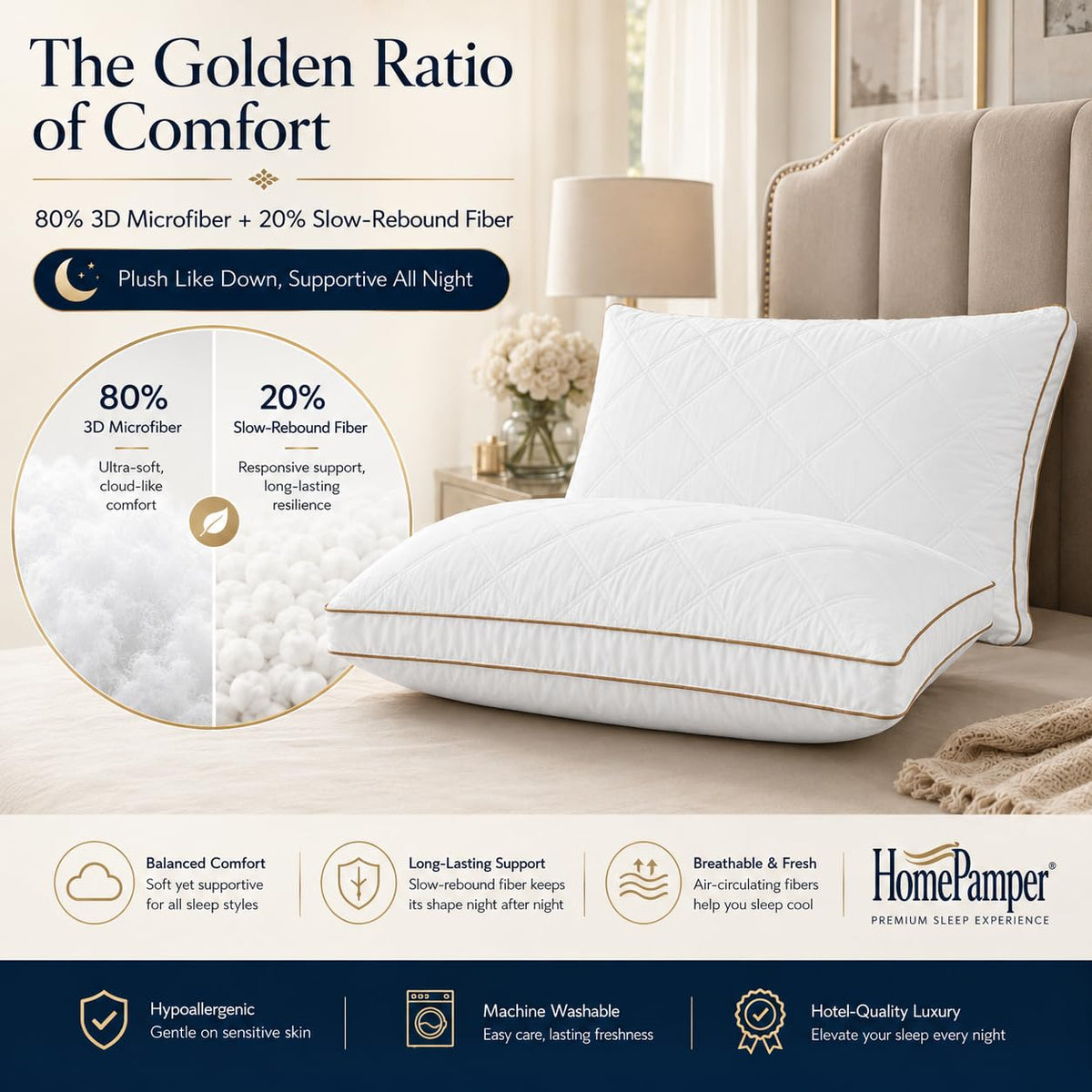 King Size Set of 2 White Cotton Bed Pillows L561