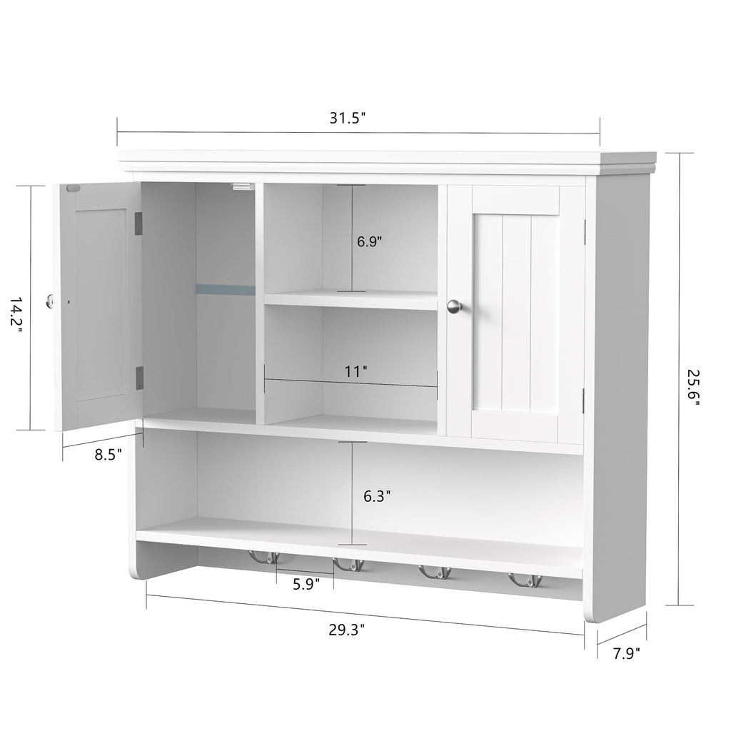 31.5"W 3-Tier Wall Mounted Bathroom Cabinet with Hooks R466407