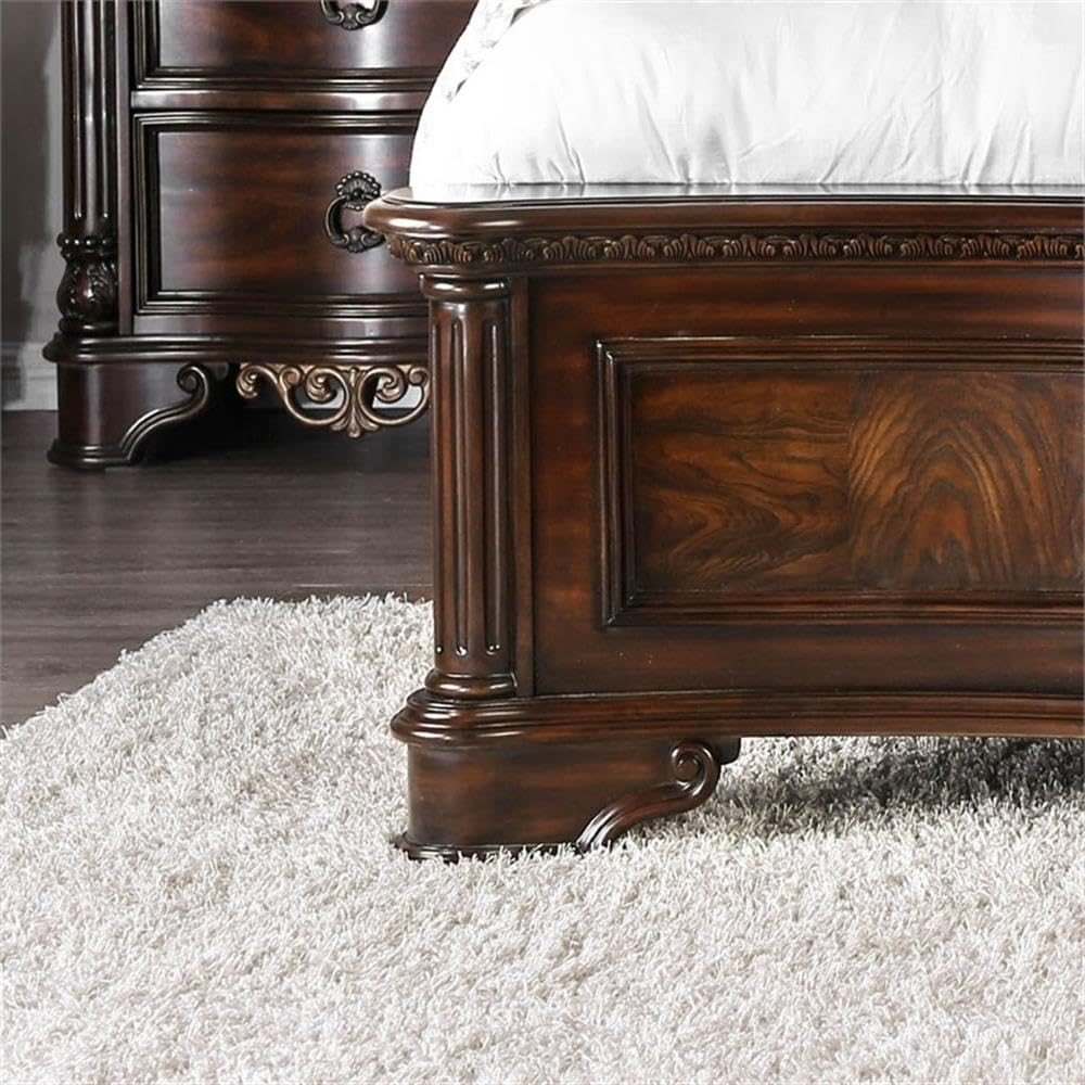 King Wood Panel Bed in Brown Cherry T58407