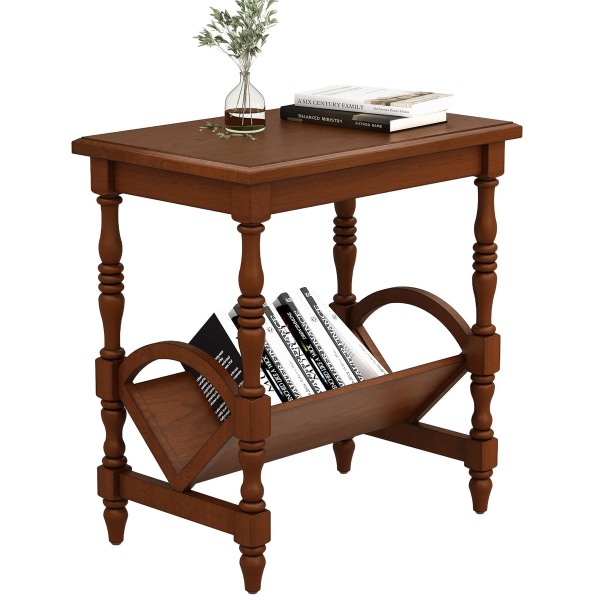 Wood End Table with Magazine Rack and Rubberwood Legs J3089