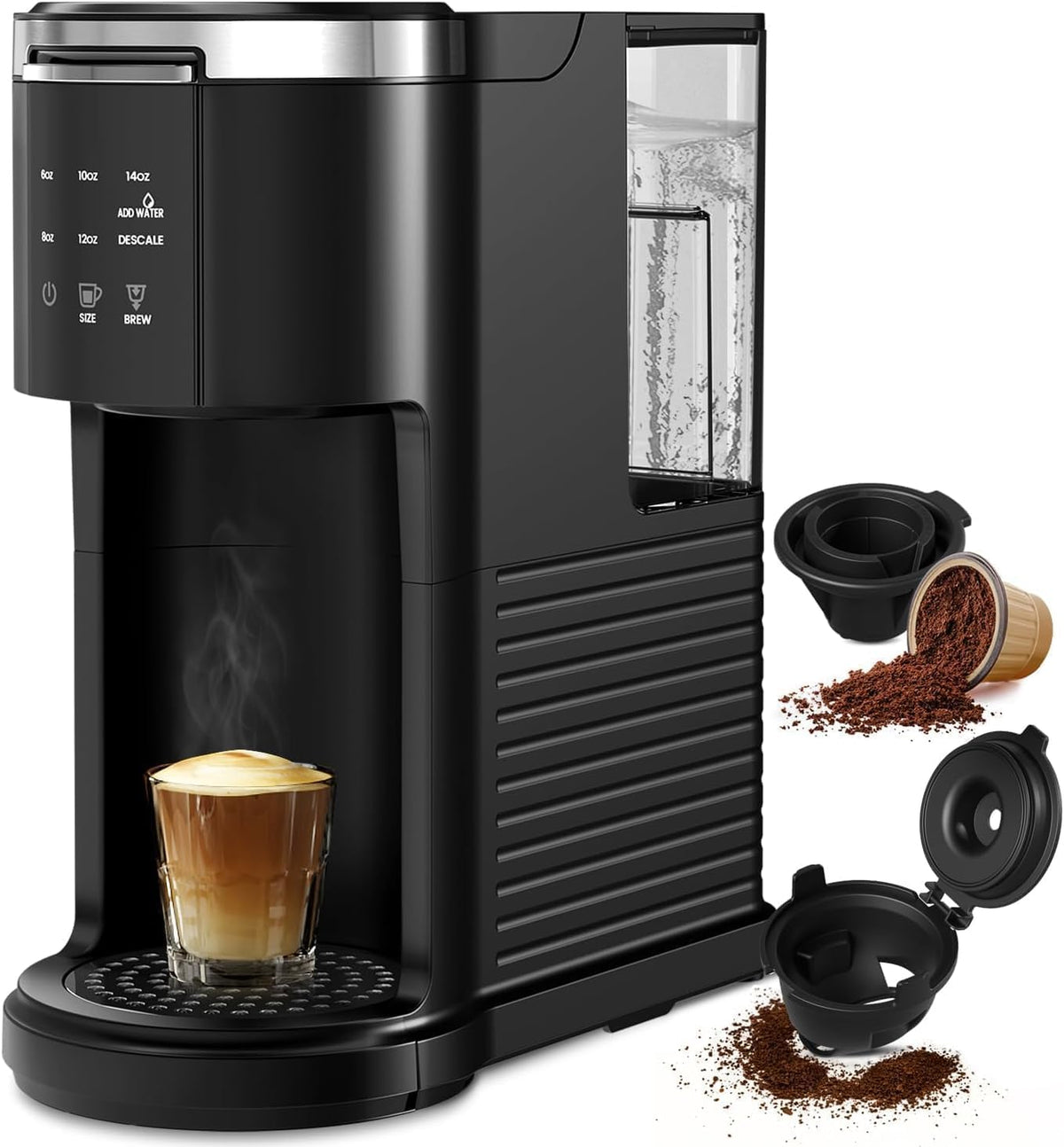 Single Serve Coffee Maker, 2 in 1 for K-Cup & Ground Coffee, Black S145