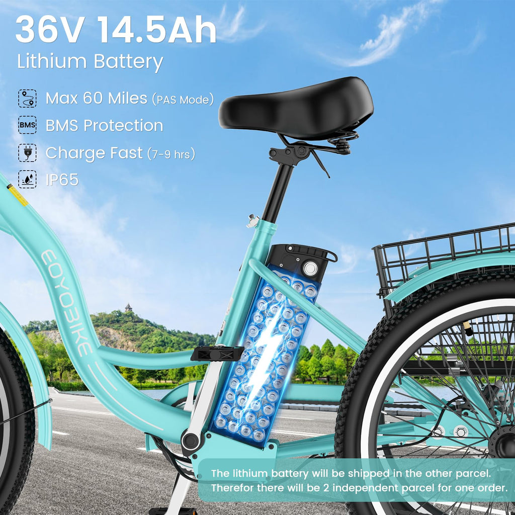 24/26 Inch 350W Electric Tricycle with Removable 36V Battery and Rear Basket T723700
