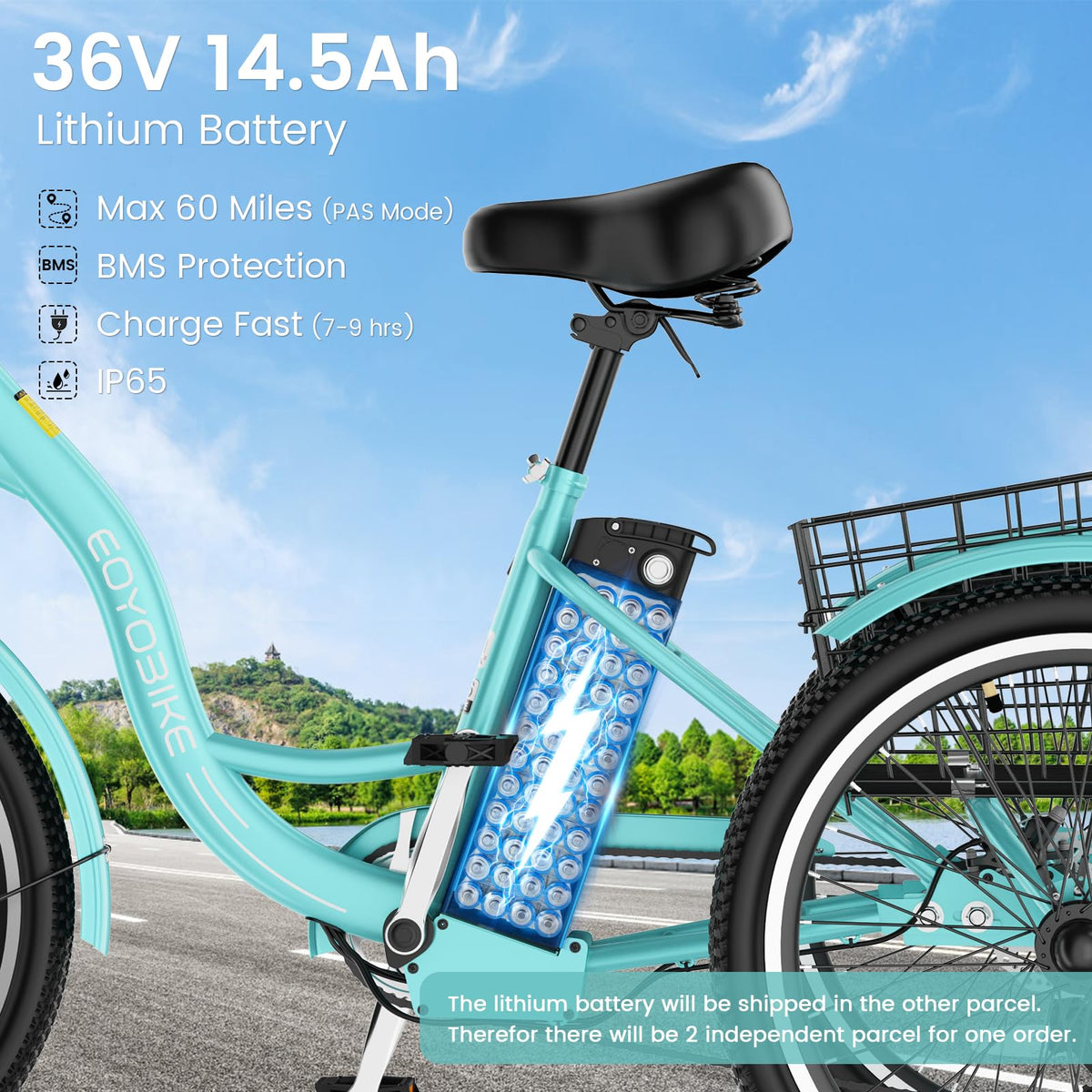 24/26 Inch 350W Electric Tricycle with Removable 36V Battery and Rear Basket T723700
