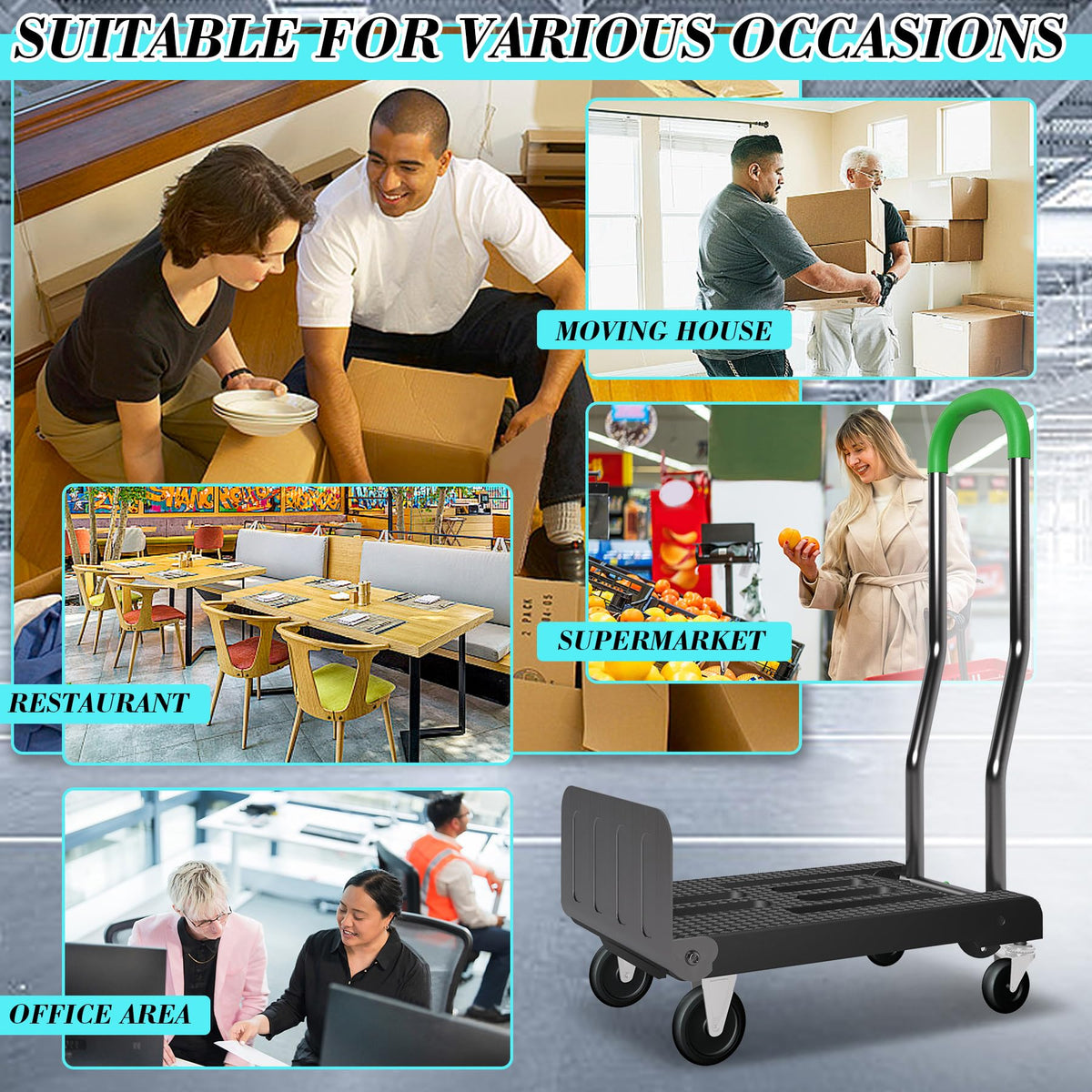 2-in-1 Convertible Hand Truck Dolly, 330LBS Capacity, Foldable Black & Dill Green T3290