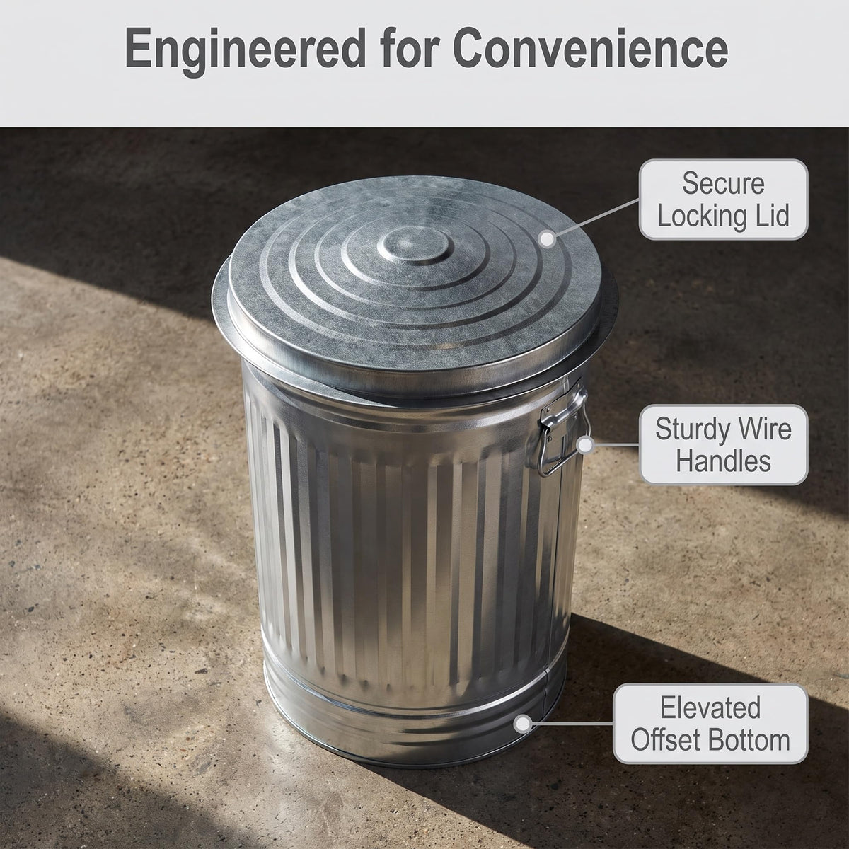 31 Gallon Galvanized Steel Trash Can with Locking Lid B8712