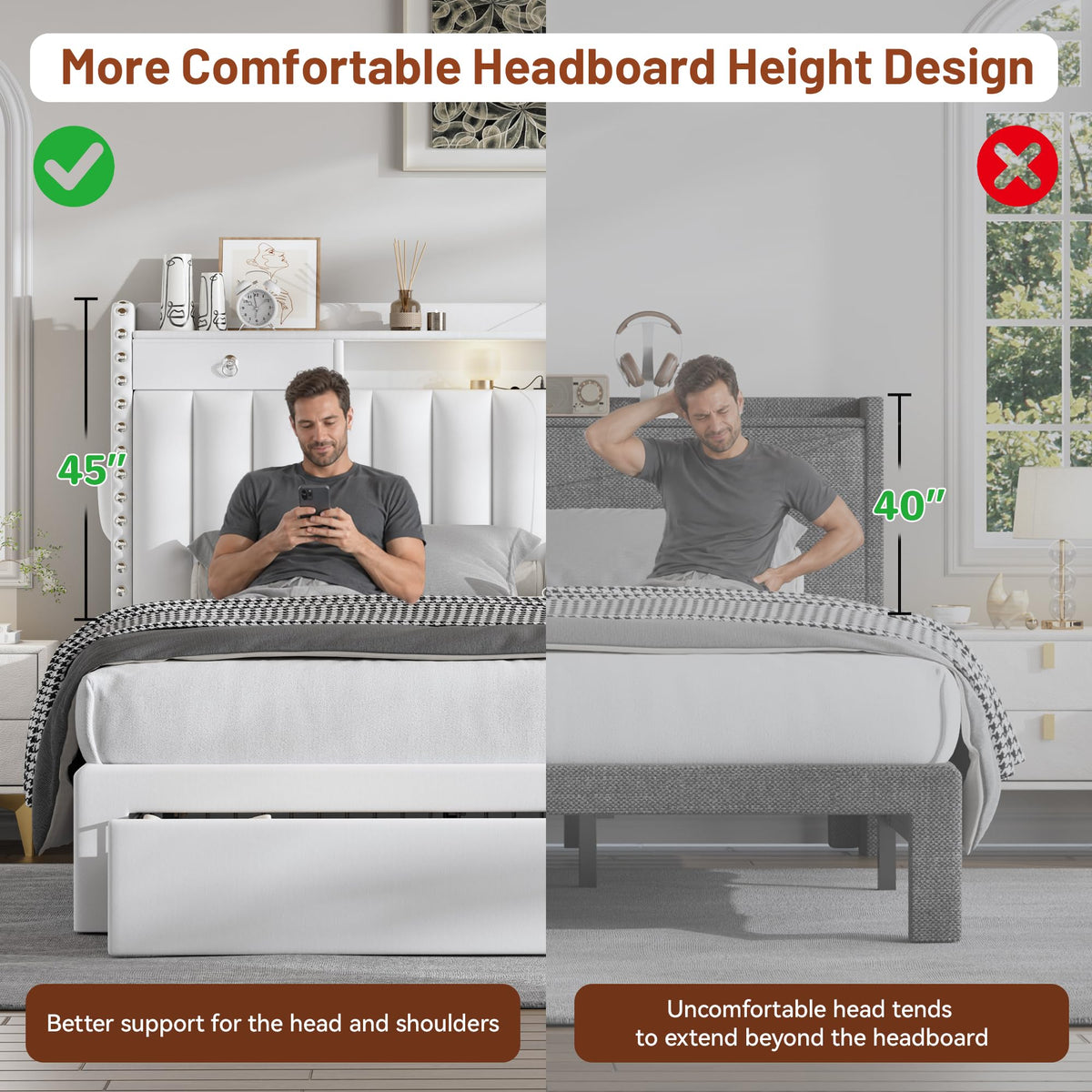 Queen Bed Frame with Storage Headboard and 4 Drawers M6024