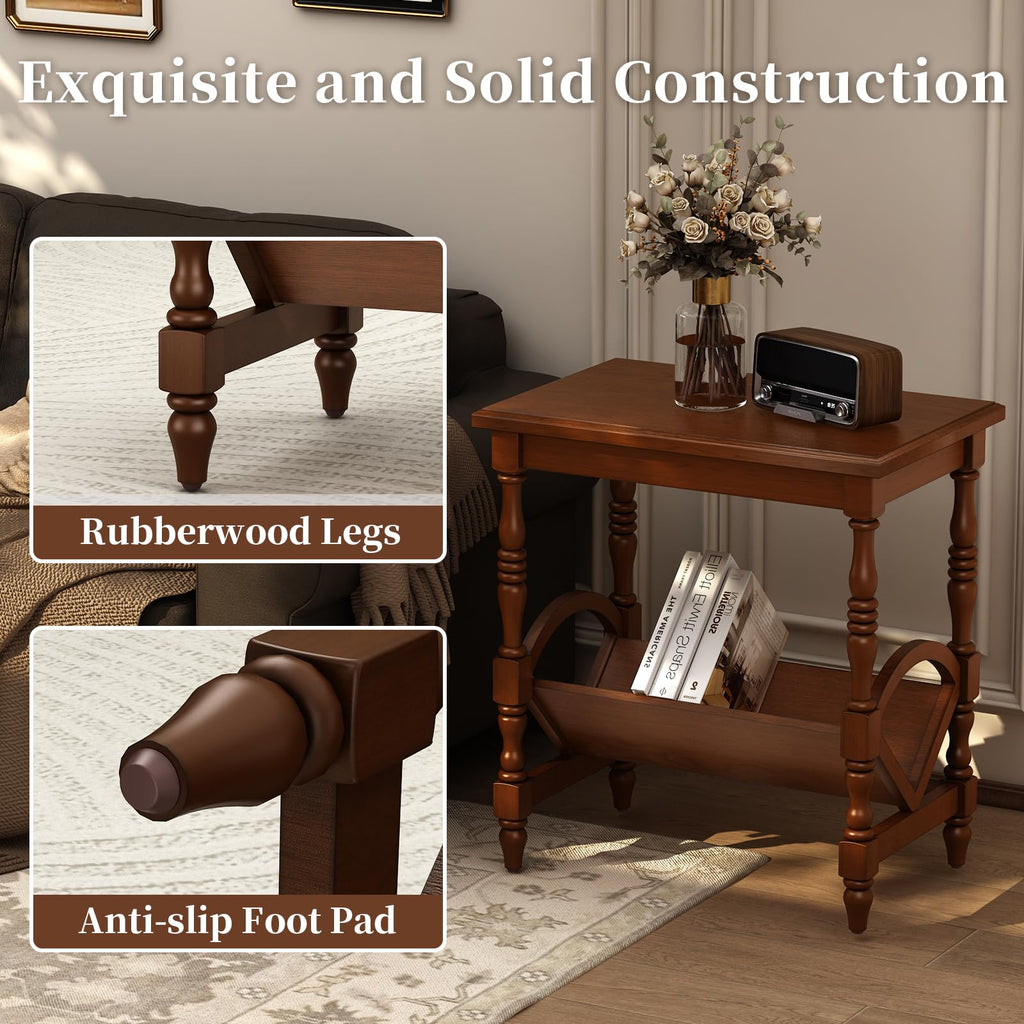 Wood End Table with Magazine Rack and Rubberwood Legs J3089
