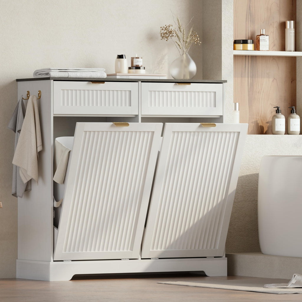 White Double Tilt Out Trash Can Cabinet J121