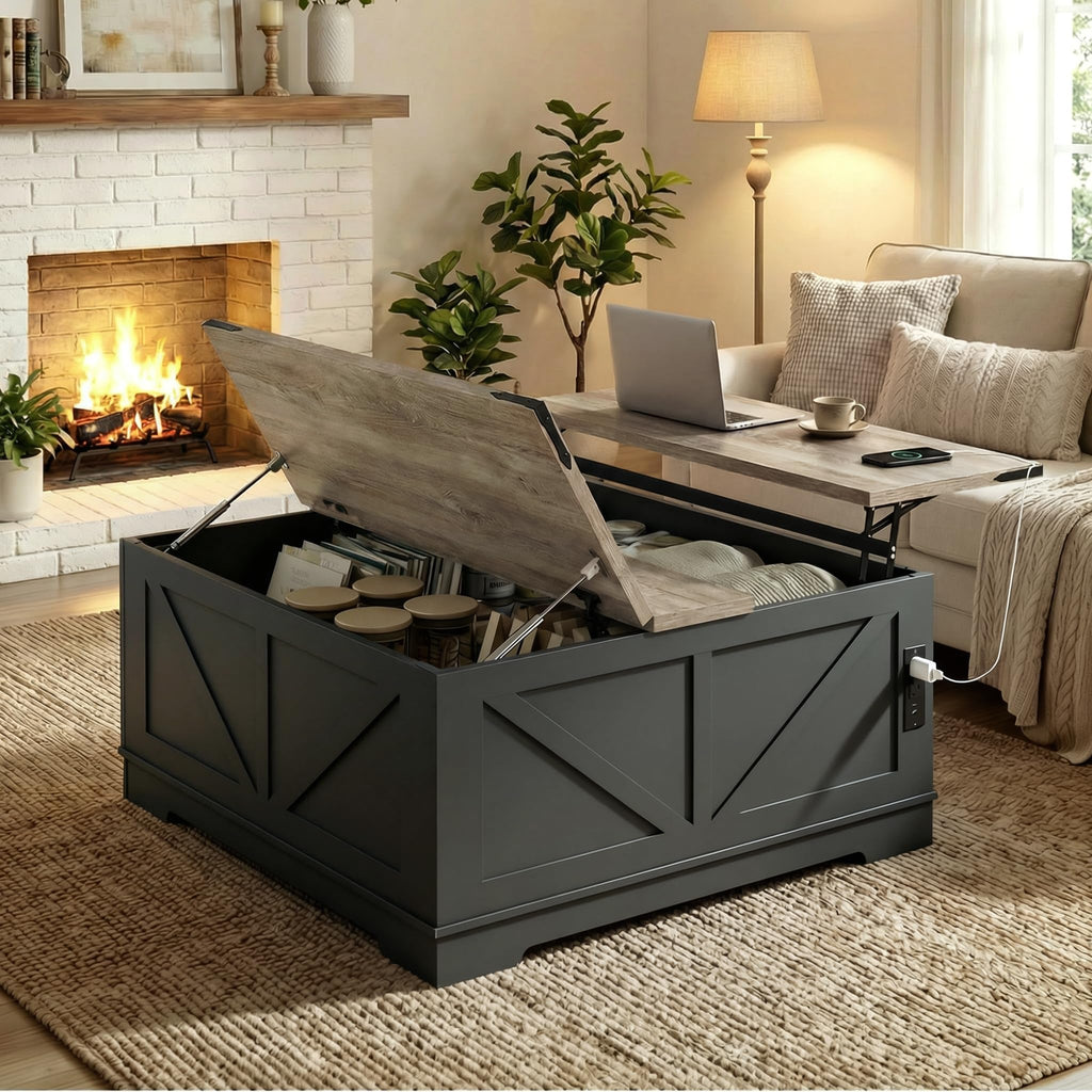 Black Lift Top Wood Coffee Table with Storage L1795