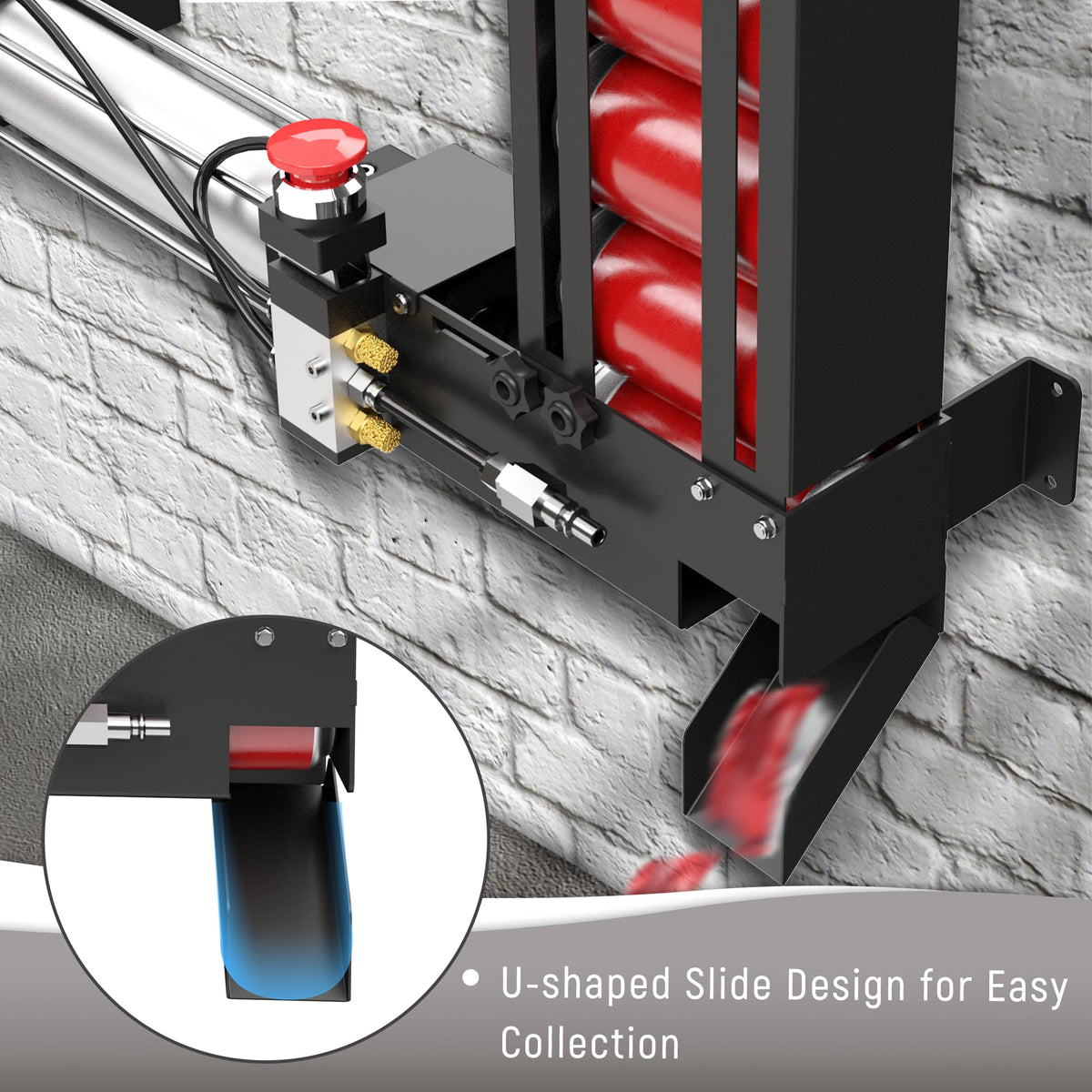 Pneumatic Can Crusher with Hopper, Wall Mounted 12oz-16oz L7625