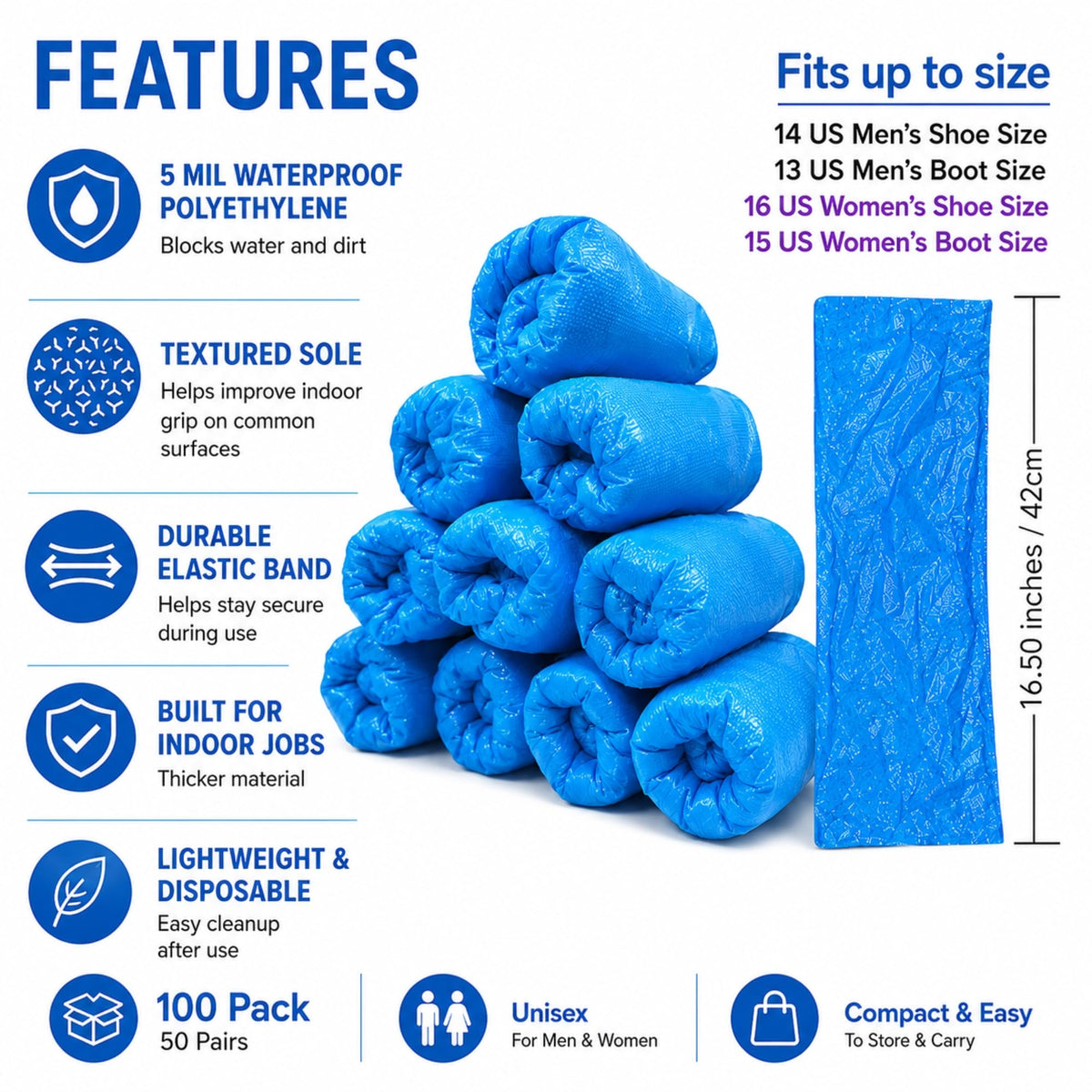 Blue Waterproof Disposable XL Shoe Covers D884742