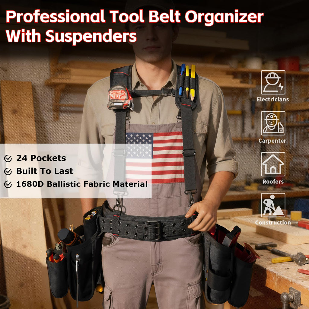 Tool Belt with Suspenders Heavy Duty Carpenter Apron W862186