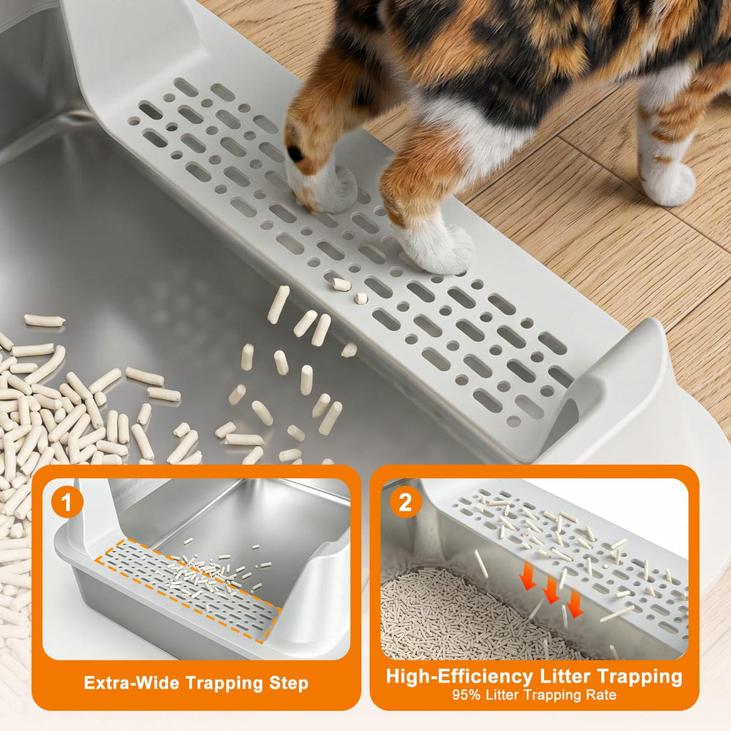 Stainless Steel High Sided Cat Litter Box with Lid W18266
