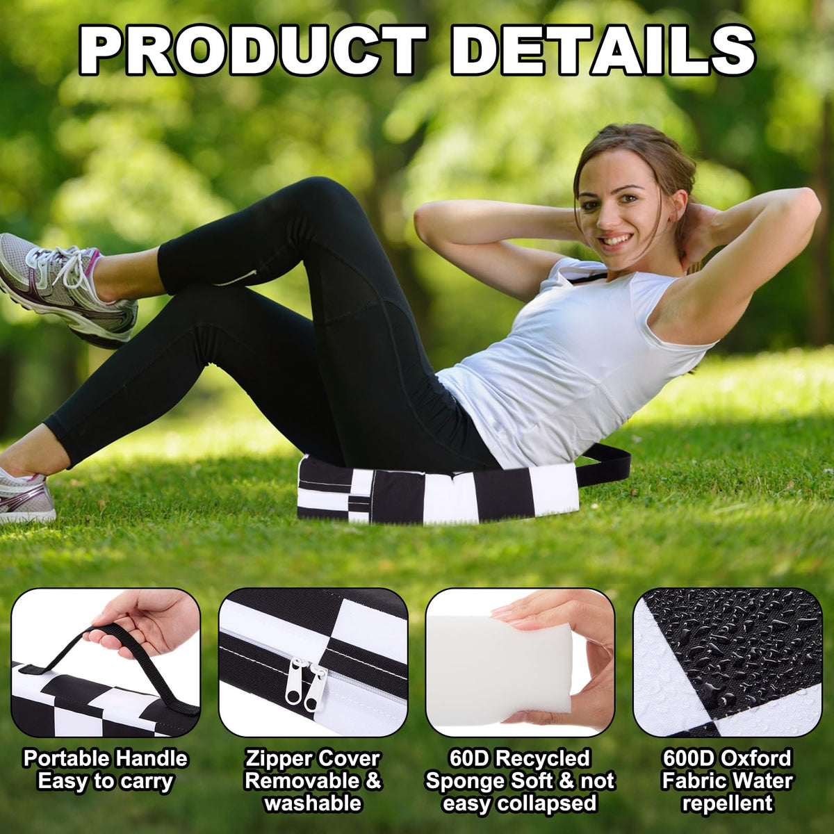 2 Pcs Extra Thick Portable Water-Repellent Stadium Seat Cushions with Handle I647120