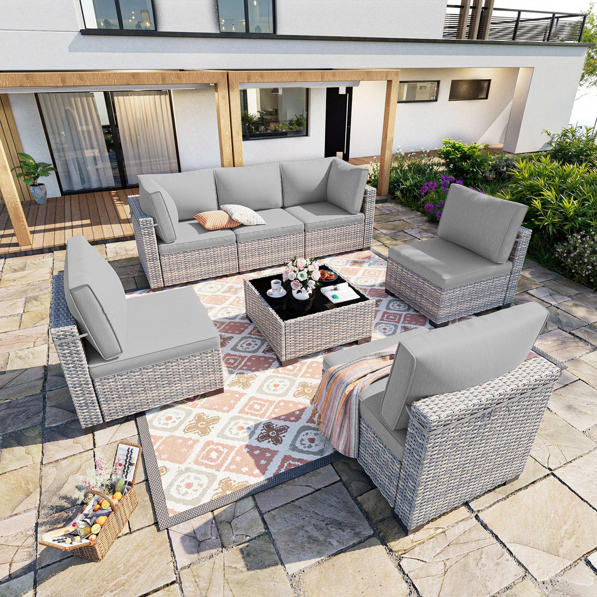 PE Wicker Modular Patio Sofa Set K968965