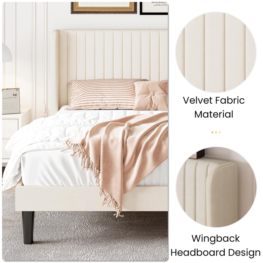 Queen Size Cream Velvet Bed Frame H81002