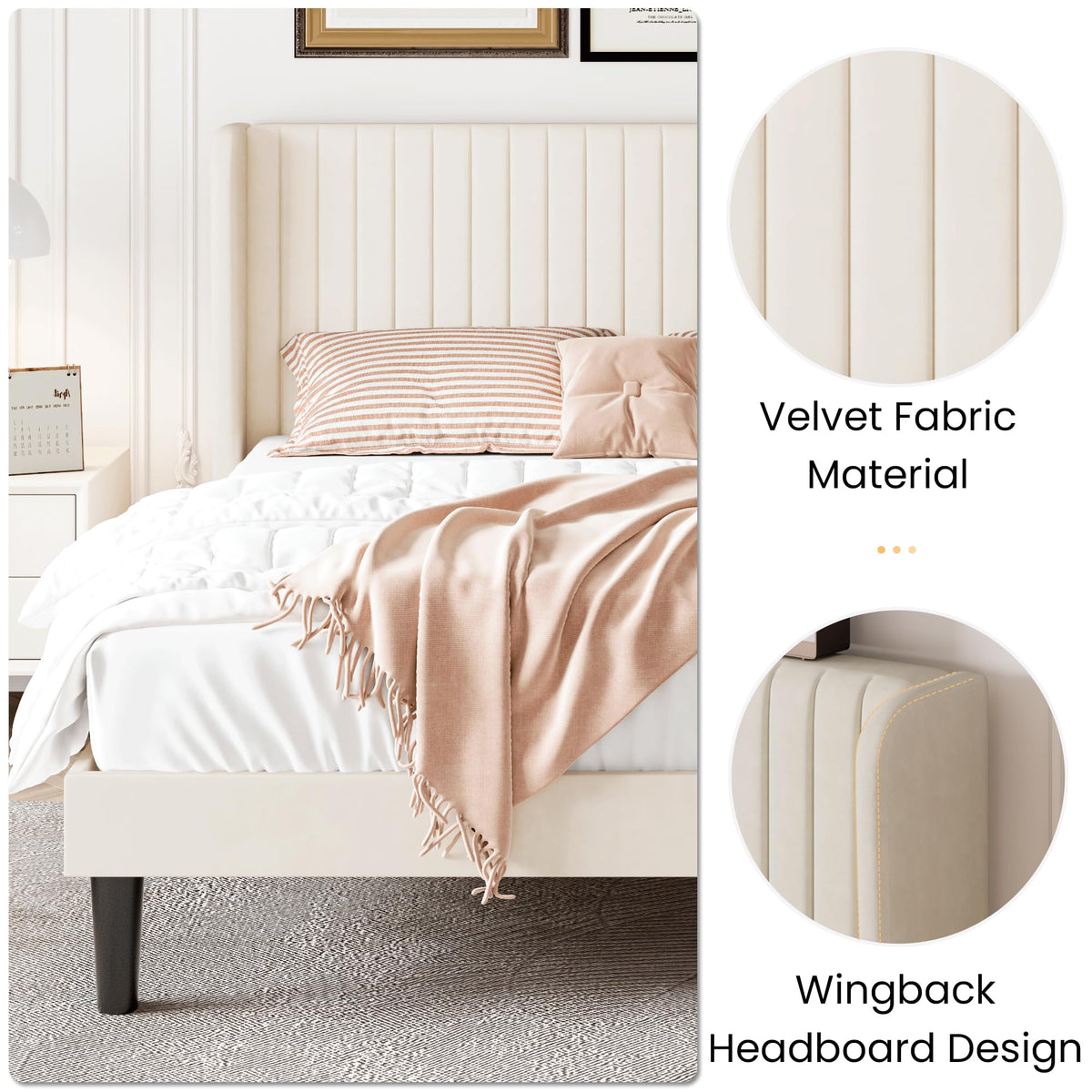 Queen Size Cream Velvet Bed Frame H81002
