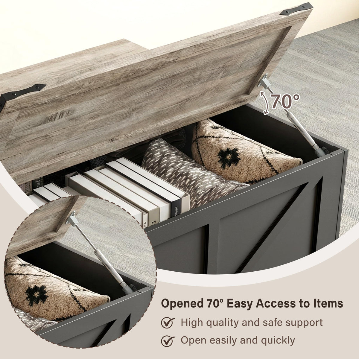 Black Lift Top Wood Coffee Table with Storage L1795