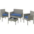 4 Pieces Rattan Wicker Patio Furniture Set with Cushion and Glass Table T45568