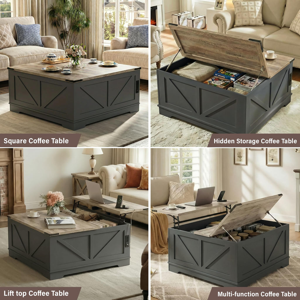 Black Lift Top Wood Coffee Table with Storage L1795