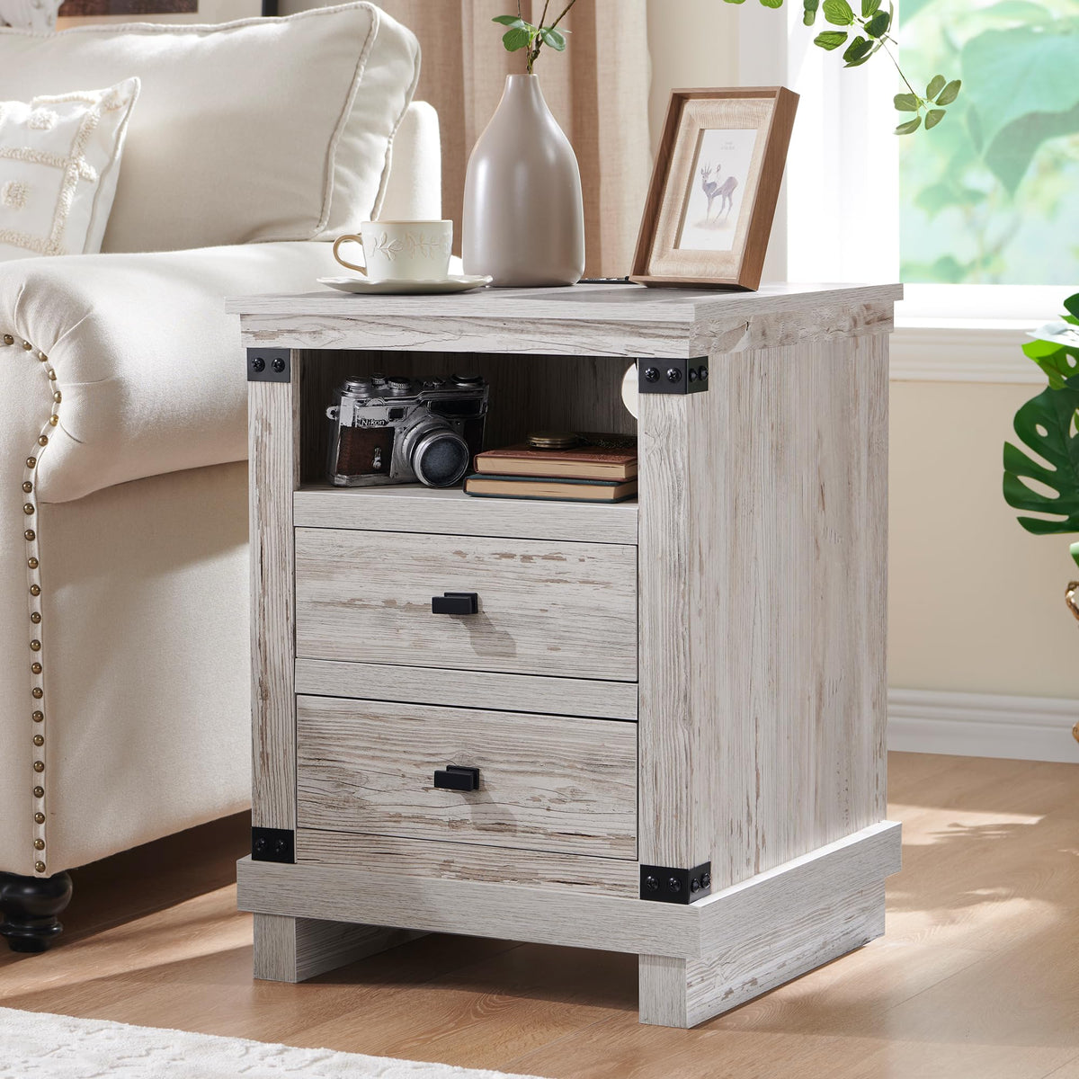 18" Farmhouse Nightstand with Charging Station H693