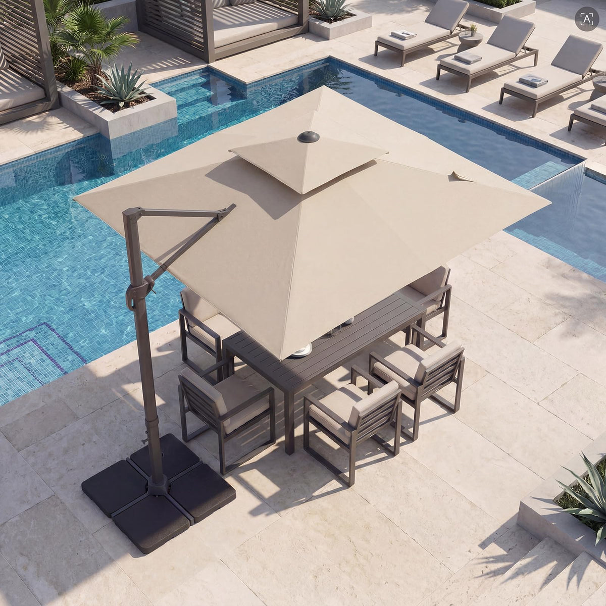 10 FT Square Offset Cantilever Patio Umbrella with 360° Rotation R4210