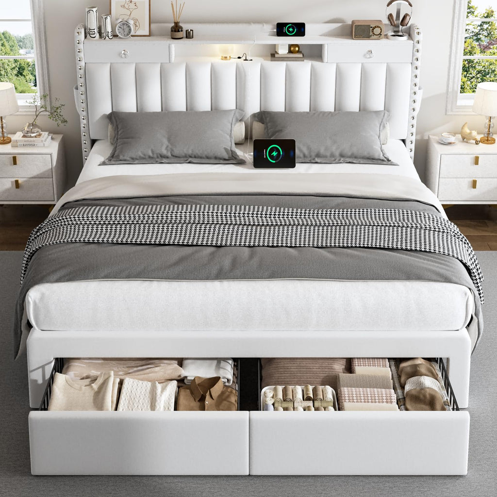 Queen Bed Frame with Storage Headboard and 4 Drawers M6024