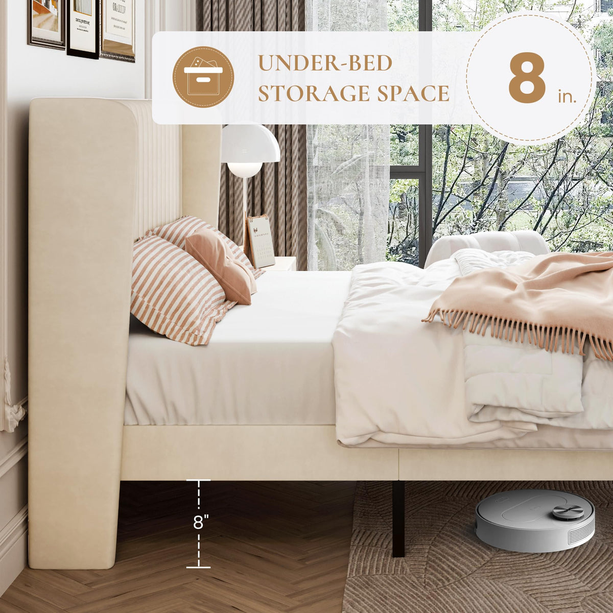 Queen Size Cream Velvet Bed Frame H81002