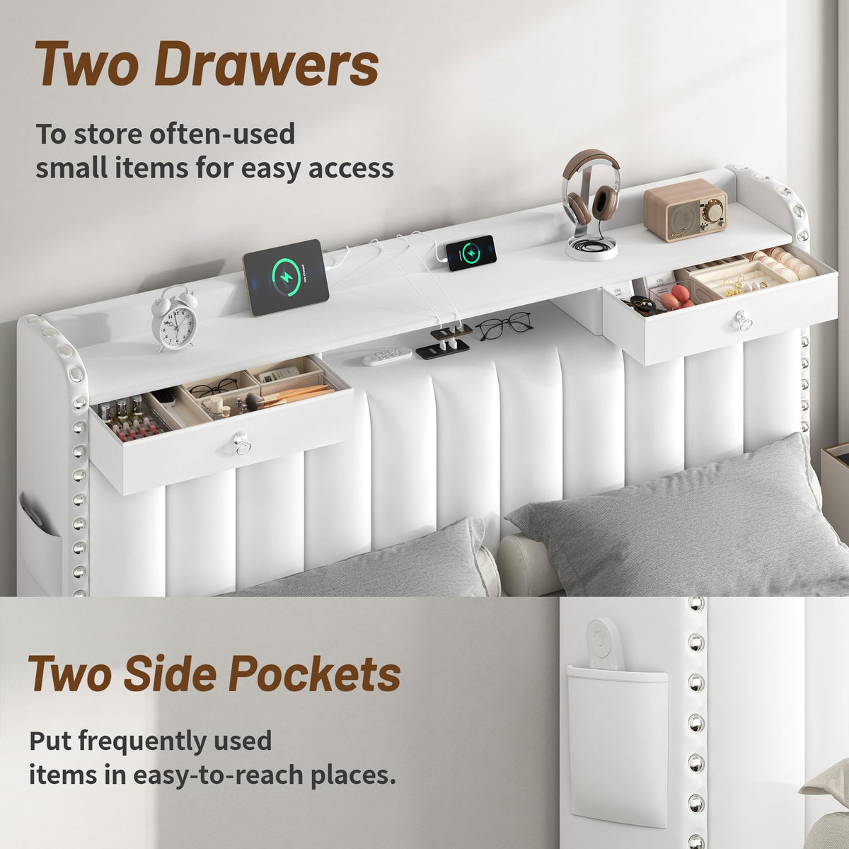 Queen Bed Frame with Storage Headboard and 4 Drawers M6024