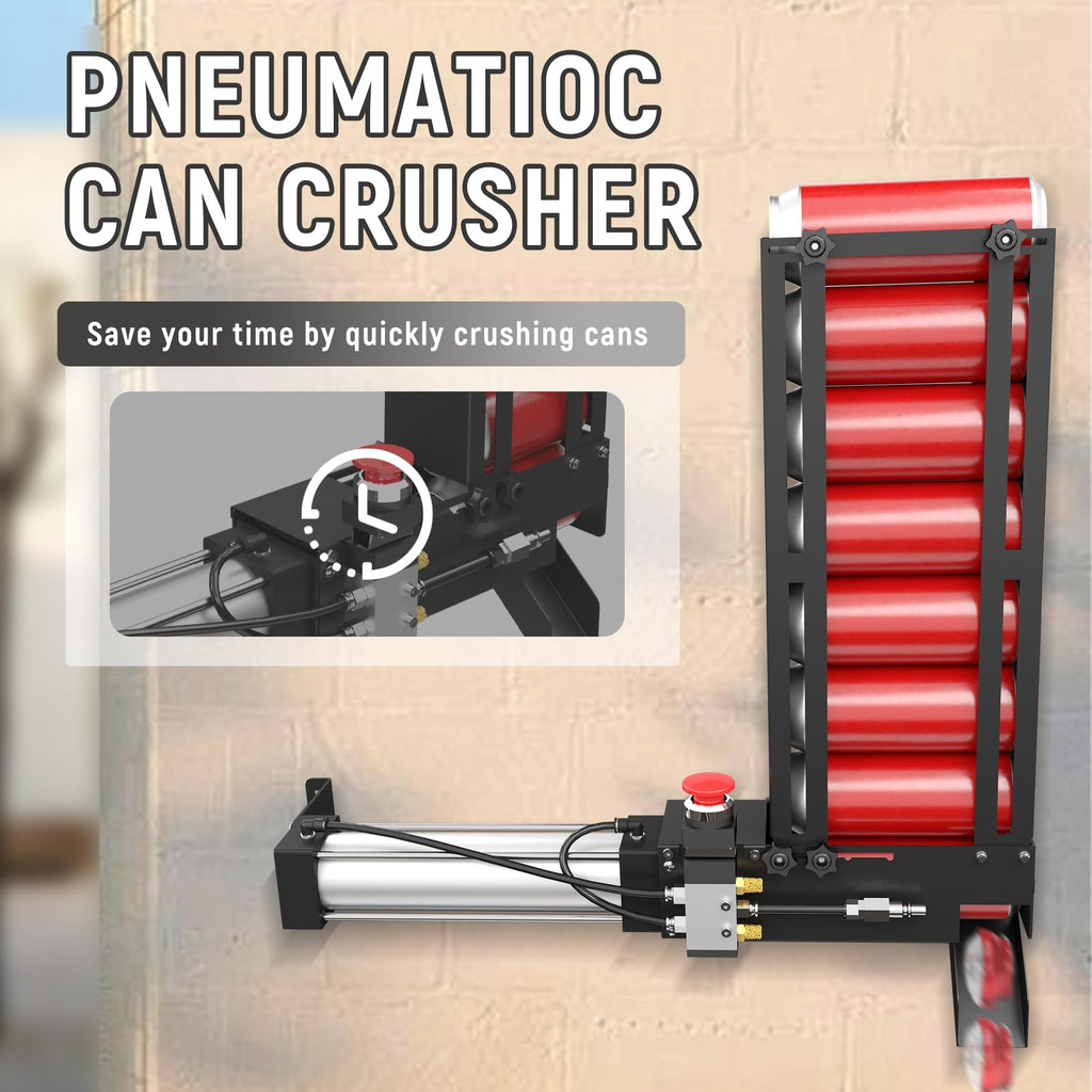 Pneumatic Can Crusher with Hopper, Wall Mounted 12oz-16oz L7625