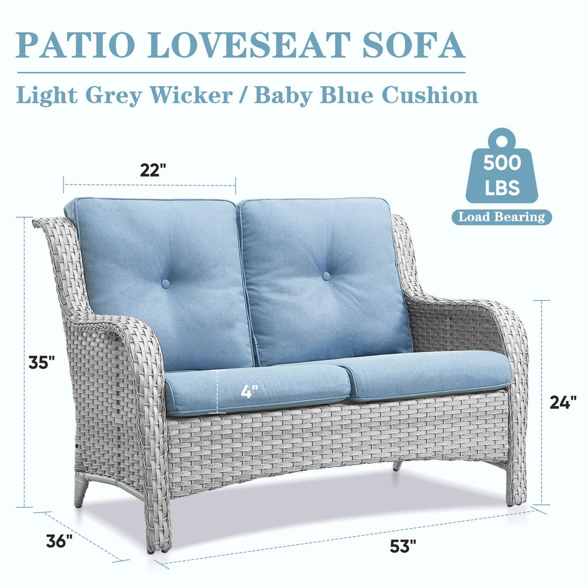 Light Gray Wicker Rattan Outdoor Loveseat Bench Z8860