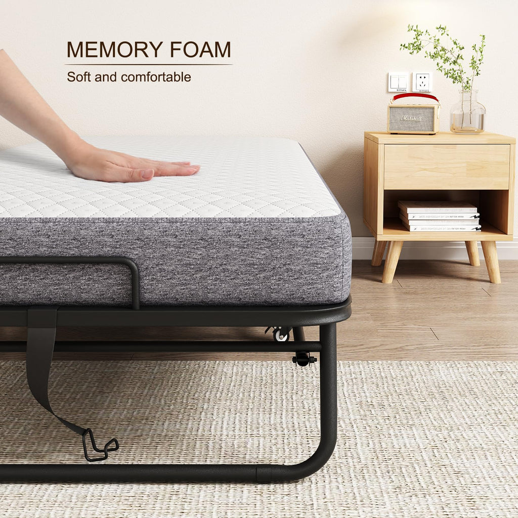 Folding Bed with 5" Memory Foam Mattress Twin Size Metal Frame O703650