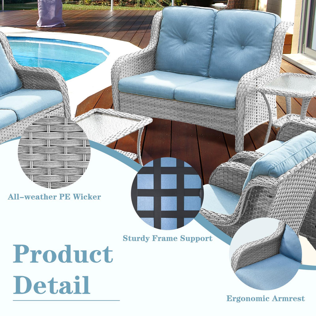 Light Gray Wicker Rattan Outdoor Loveseat Bench Z8860