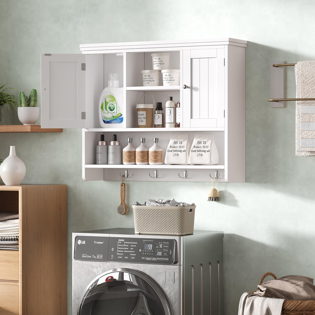 31.5"W 3-Tier Wall Mounted Bathroom Cabinet with Hooks R466407