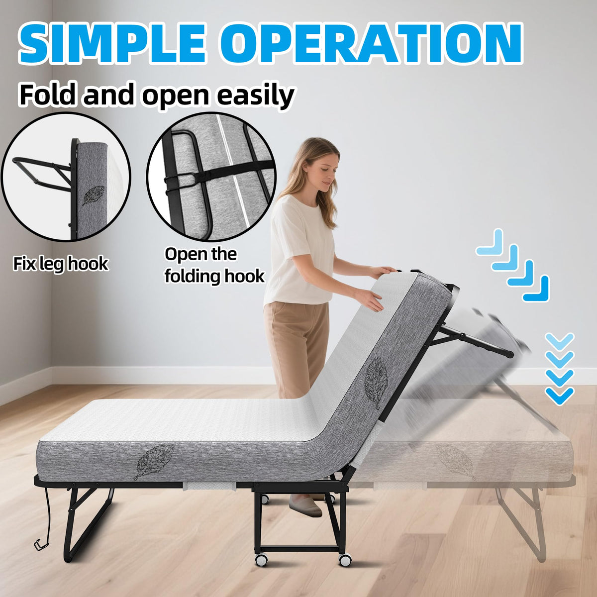 Folding Bed with 5" Memory Foam Mattress Twin Size Metal Frame O703650
