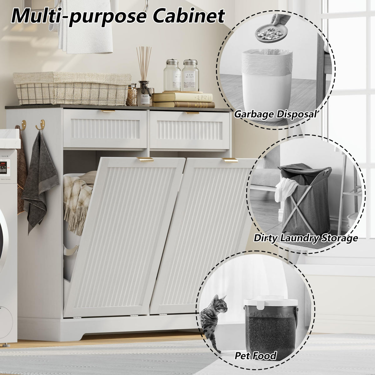 White Double Tilt Out Trash Can Cabinet J121