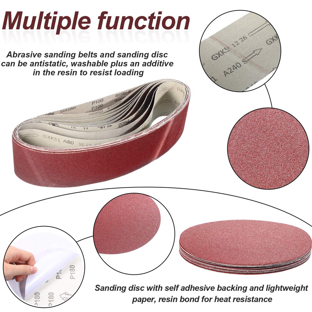 22 Pieces 4 x 36 In Sanding Belts and 6 In Self-Adhesive Discs Set R820